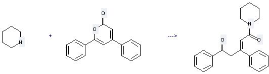 The 2H-Pyran-2-one, 4,6-diphenyl- could react with piperidine, and obtain the 3,5-diphenyl-1-piperidin-1-yl-pent-2-ene-1,5-dione